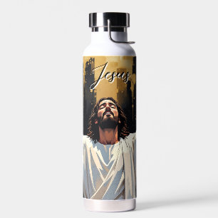 Botella De Agua Jesucristo Nuestro Salvador   Negro y Dorado