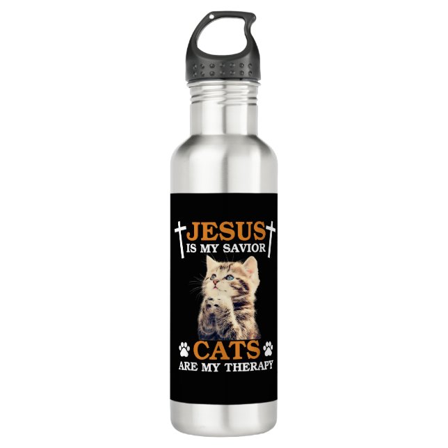 Botella De Agua Jesús es mi gato salvador son mis cristianos terap (Anverso)