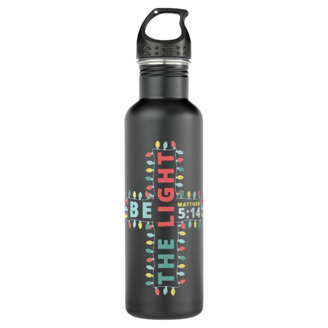 Botella De Agua Jesús Navidades cruzados Luces Mateo 514 Cristiano (Anverso)