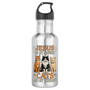 Botella De Agua Jesús y los gatos son mi terapia camiseta vintage