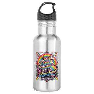 Botella De Agua Jinete de Arcoíris Retro Unicornio