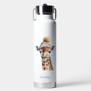 Botella De Agua Jirafa con gorro de invierno personalizable 