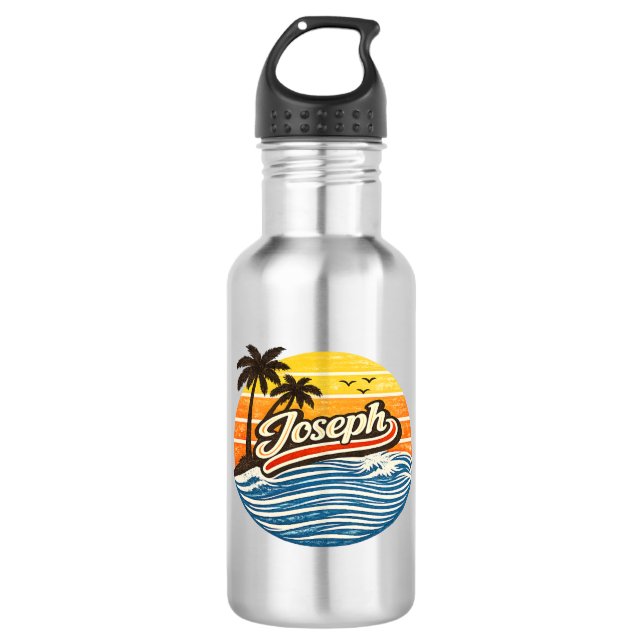 Botella De Agua Joseph Retro Sunset Name Design (Anverso)
