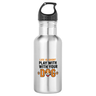 Botella De Agua Juega Con Tu Perro Diseño De Grabado Divertido Vin