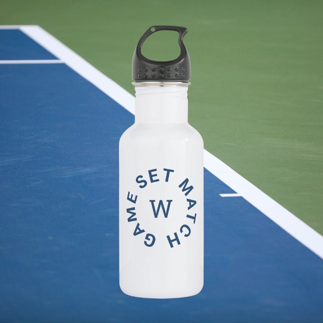 Botella De Agua Juego de juegos Match Monograma Azul Tenis (Subido por el creador)