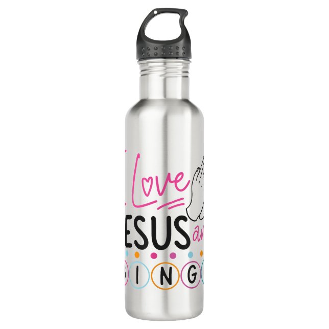 Botella De Agua Jugador de Bingo Jesús Fe Cristiano Amo A Jesús Y (Anverso)
