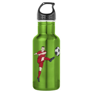 Botella De Agua Jugador de Fútbol Retro Pateando Balón en Acción d