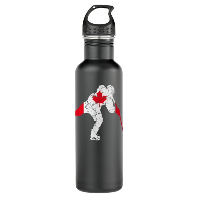 Botella De Agua Jugador de hockey canadiense bandera de la hoja de (Anverso)