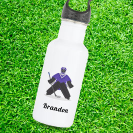 Botella De Agua Jugador Purple de Hockey sobre Hielo y Deportes de