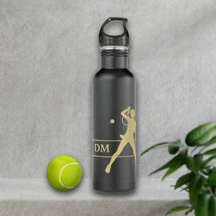 Botella De Agua Jugadora de tenis femenina de Monograma Gold Silho