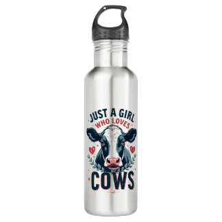 Botella De Agua Just A Girl Who Loves Cows Vintage Neon Cow Lover 
