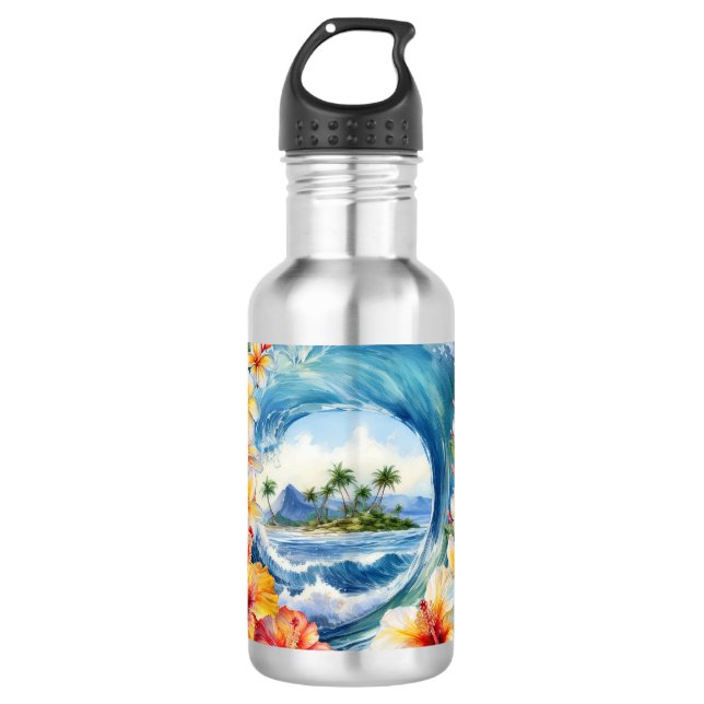 Botella De Agua Kai Aloha Hibiscus Watercolor Wave  (Anverso)