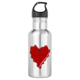 Botella De Agua Kaitlin. Sello rojo de la cera del corazón con