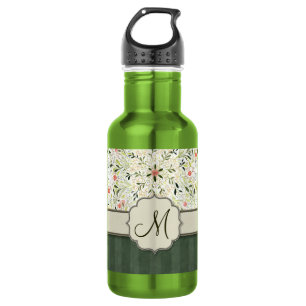 Botella De Agua Kaleidoscopio floral acuarela con monograma