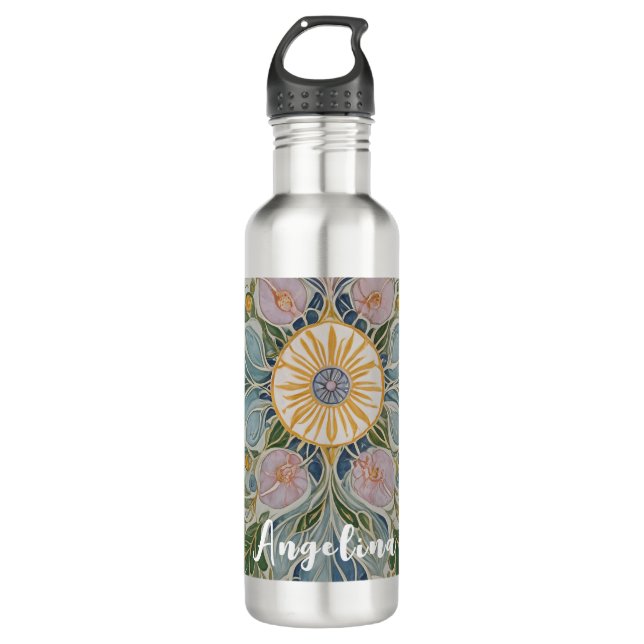 Botella De Agua Kaleidoscopio floral personalizado (Anverso)