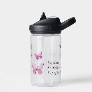 Botella De Agua Kaleidoscopio rosado del lema de la mariposa