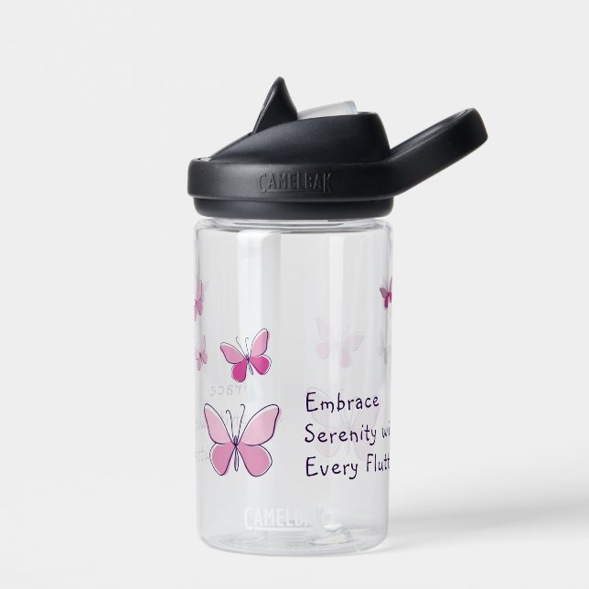 Botella De Agua Kaleidoscopio rosado del lema de la mariposa (Izquierdo)