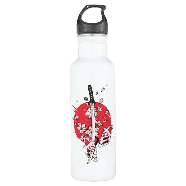 Botella De Agua Katana cherry blossom fox mask (Anverso)