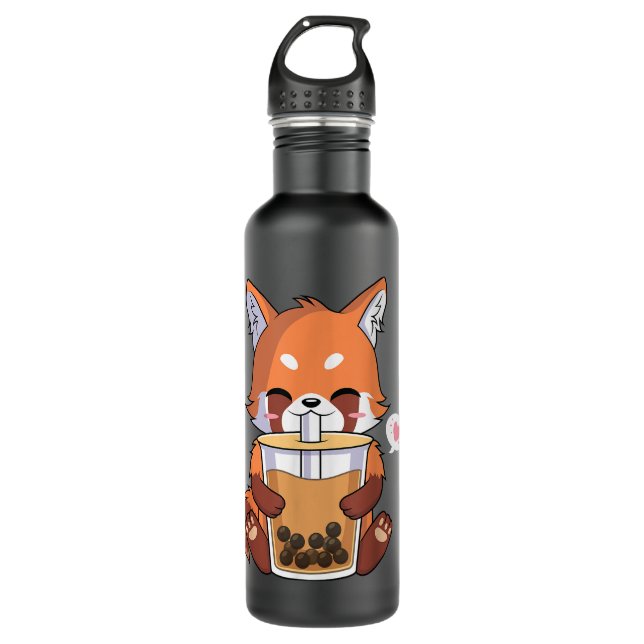 Botella De Agua Kawaii Anime Rojo Panda Bebiendo té de burbuja Bob (Anverso)