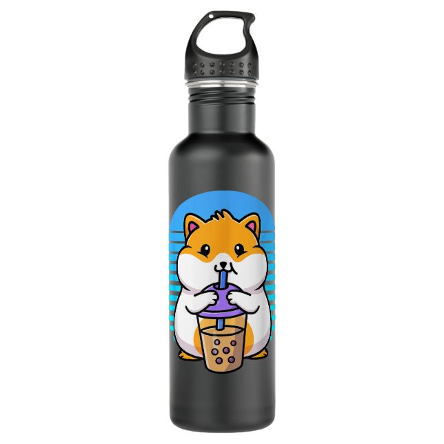 Botella De Agua Kawaii Boba Hamster Taro Bubble Pearl Tea (Anverso)