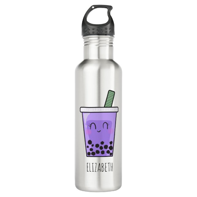 Botella De Agua Kawaii Bubble Tea Boba Taro Ube Purple Yam Name (Anverso)
