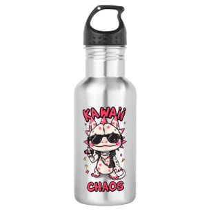 Botella De Agua Kawaii Caos Gafas de sol Axolotl Chaqueta de cuero