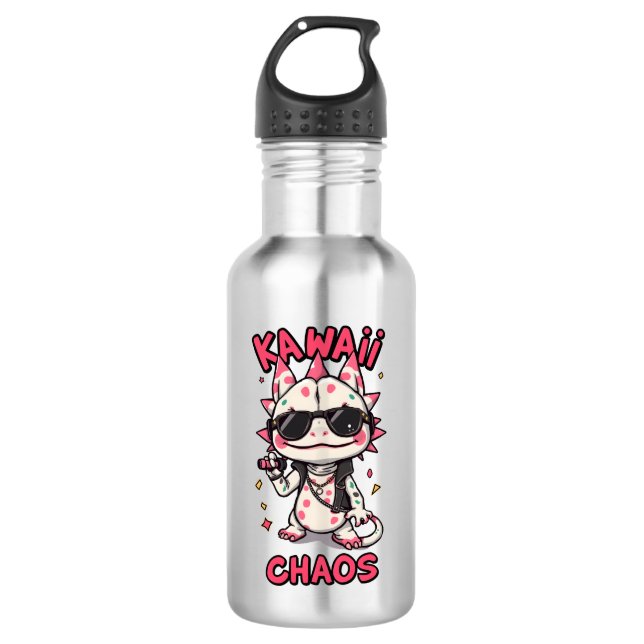 Botella De Agua Kawaii Chaos Cool Axolotl Sunglasses LeatherJacket (Anverso)