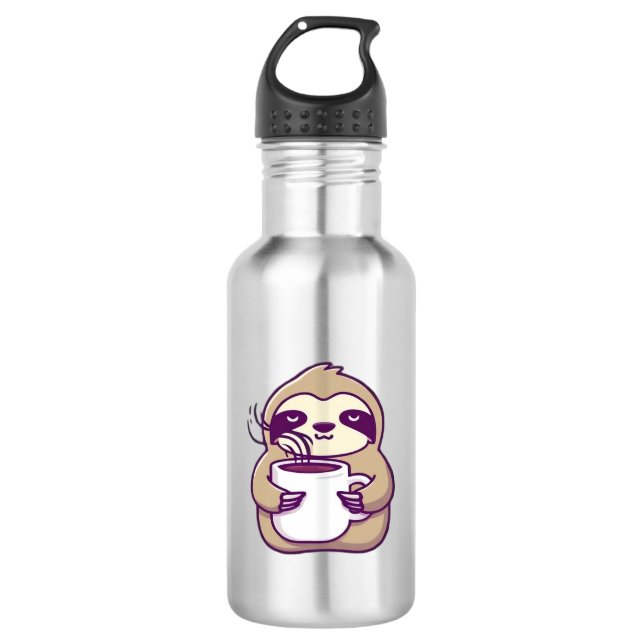 Botella De Agua Kawaii Chibi Sloth con Coffee Mug � Cute Sleepy A (Anverso)