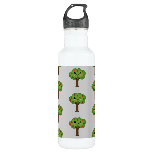 Botella De Agua Kawaii feliz árbol de manzanas (Anverso)