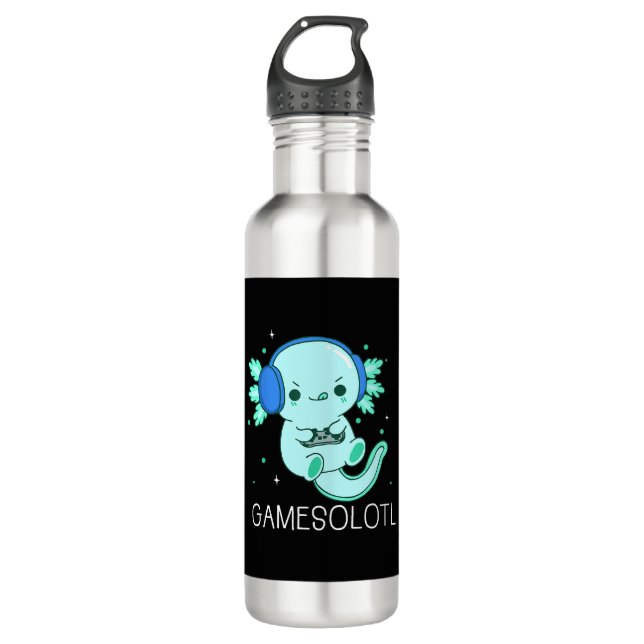 Botella De Agua Kawaii Gamesolotl Axolotl Gamer (Anverso)