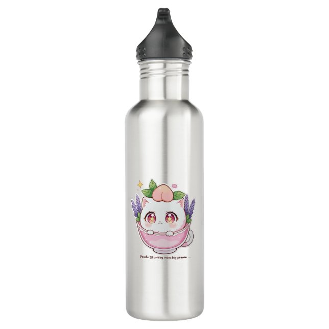 Botella De Agua Kawaii Peach Cat in Lavender Teacup Water Bottle (Derecha)