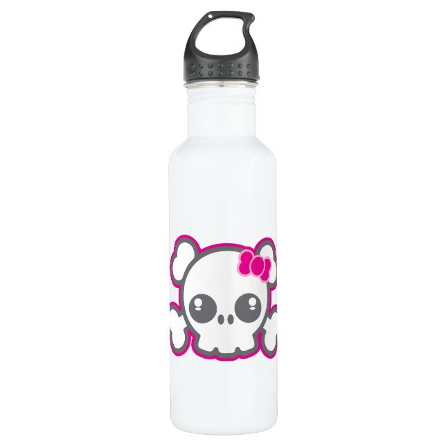 Botella De Agua Kawaii Pink Ribbon Skull (Anverso)