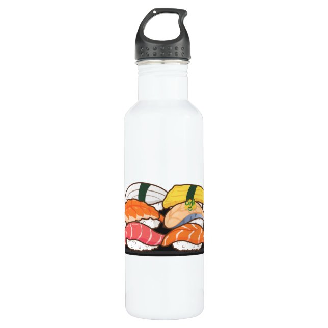 Botella De Agua Kawaii Sushi Set - Salmon Tuna Egg Shrimp (Anverso)