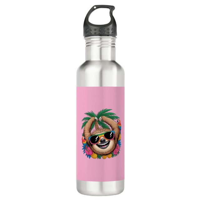 Botella De Agua Kawaii Tropical Sloth – Cute Summer Vibes Rainbow  (Anverso)