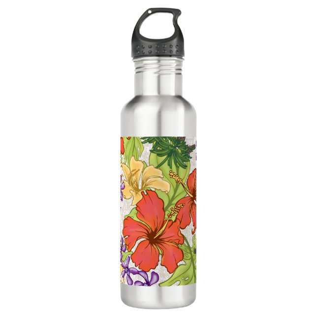 Botella De Agua Keleah Hibiscus y Orquídeas tropicales de Hawái (Anverso)