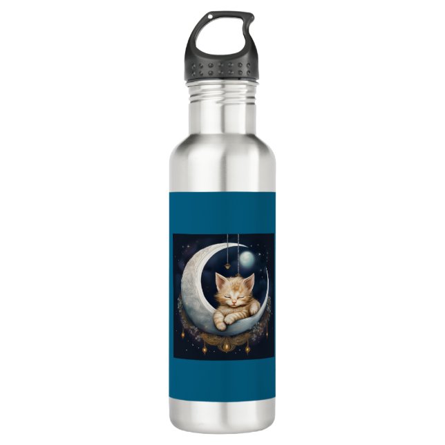 Botella De Agua Kitten Asleep On Crescent Moon (Objeto) (Anverso)