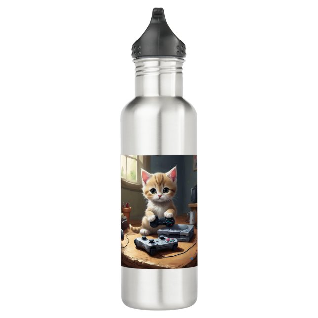 Botella De Agua Kitten Playing Gaming Console, (Derecha)