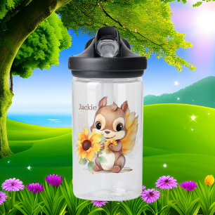 Botella De Agua La ardilla cutánea agrega flores de nombre