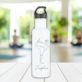 Botella De Agua La bailarina Pose Yoga Woman Minimalista Black Lin