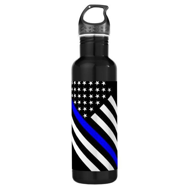 Botella De Agua La bandera blanco y negro fina de Blue Line los (Anverso)