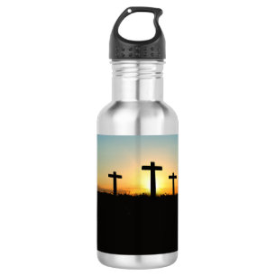 Botella De Agua La crucifixión cruza al atardecer