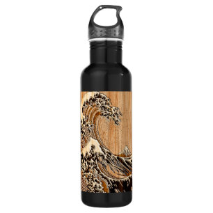 Botella De Agua La decoración del Great Hokusai Wave Bamboo Wood S