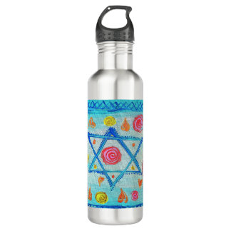 Botella De Agua La extraña bandera israelí con flores y corazones