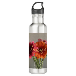 Botella De Agua La feliz flor de color Gerbera + nombre personaliz
