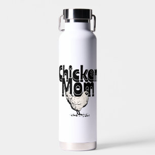 Botella De Agua La madre del pollo blanco y negro personalizada