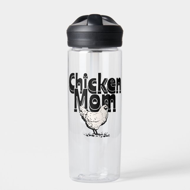 Botella De Agua La madre del pollo blanco y negro personalizada (Delante)