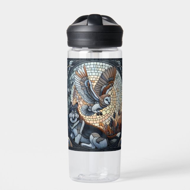 Botella De Agua La naturaleza de búho y lobo del mosaico es arte p (Delante)
