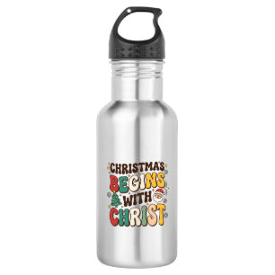 Botella De Agua La Navidad Comienza Con Cristo Diseño De Árbol De