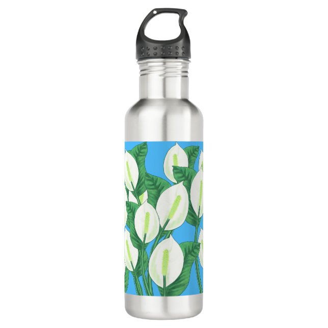 Botella De Agua La paz blanca se esconde en un fondo azul pálido (Anverso)