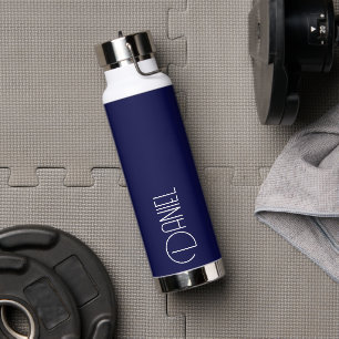 Botella De Agua La tipografía moderna de la Marina Azul personaliz